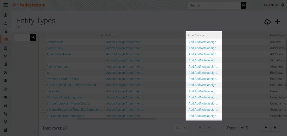 Action Settings Column