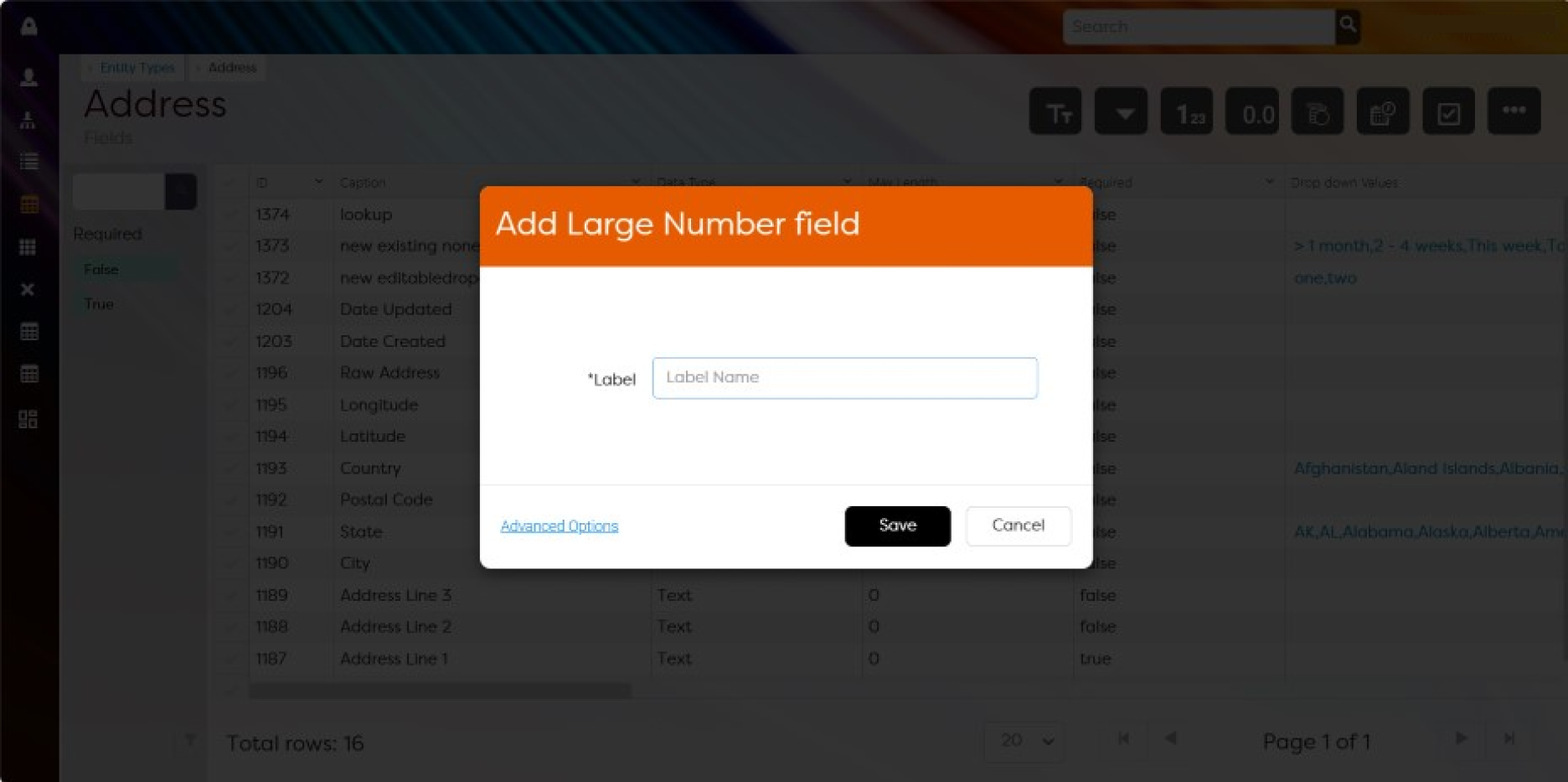 Adding large number field