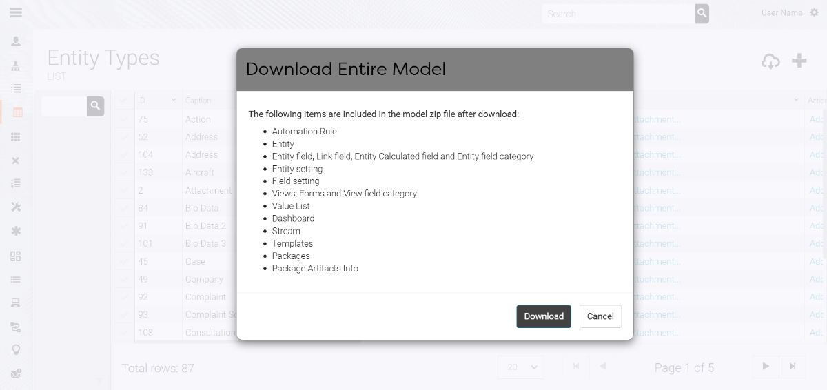 Entire Model Download popup