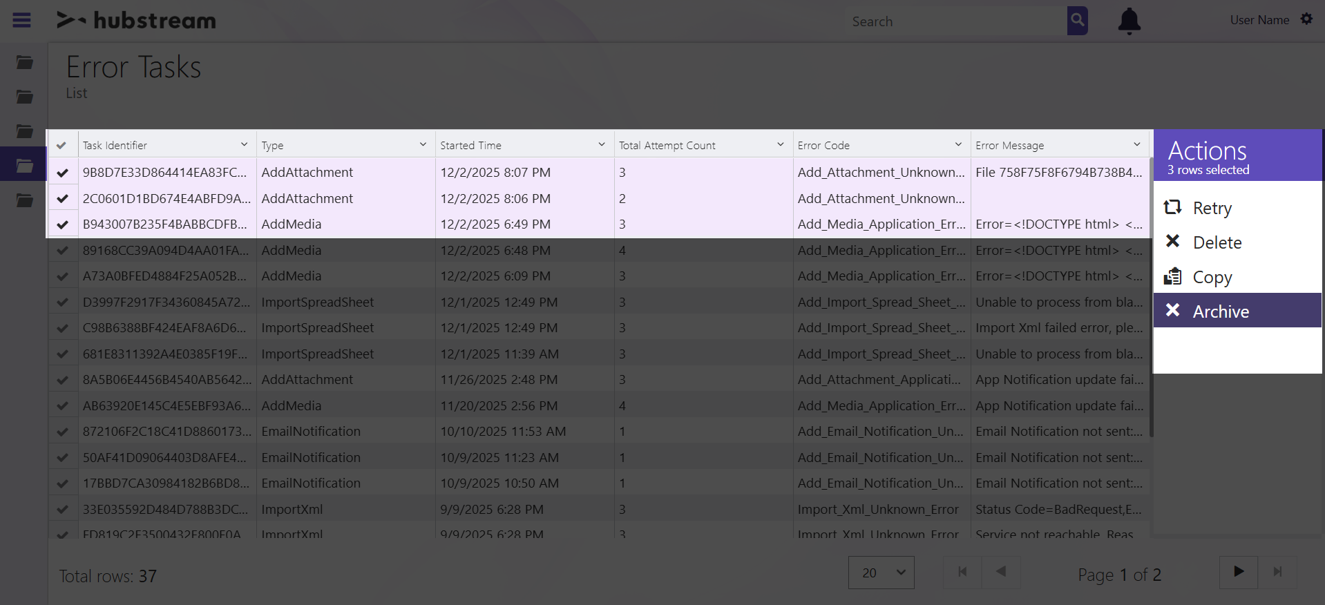 Archive Error Task