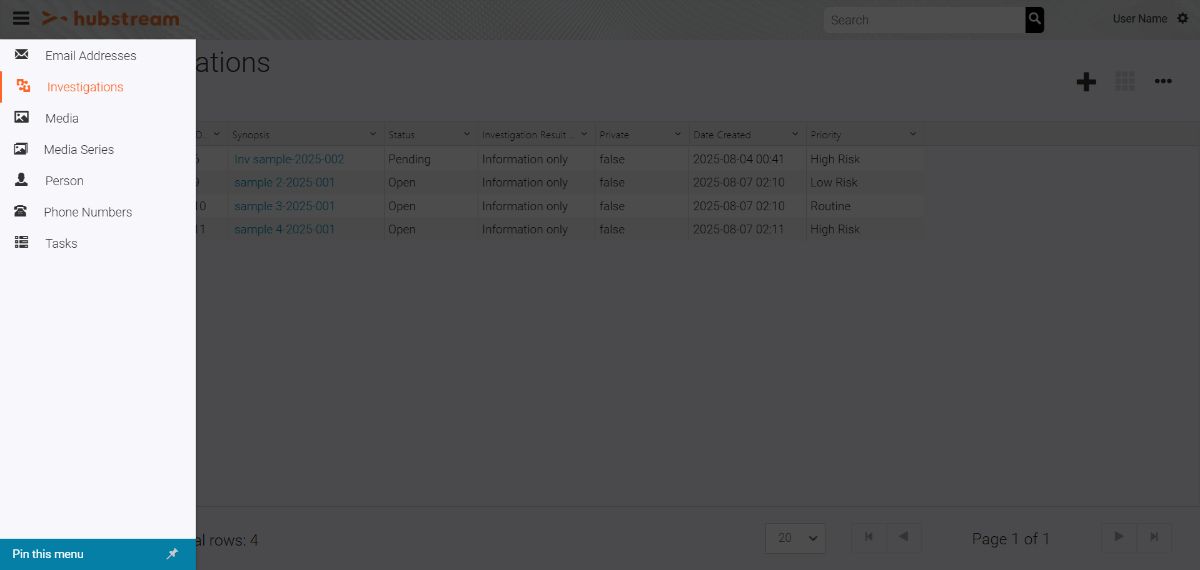 List Page Left Navigation Panel